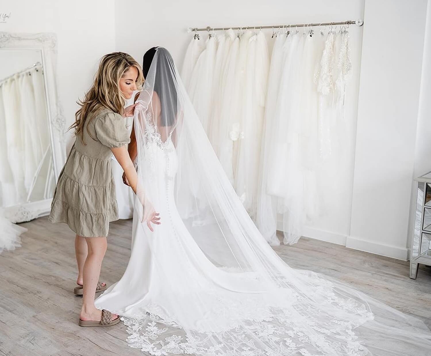 Model wearing a bridal dress. Mobile image