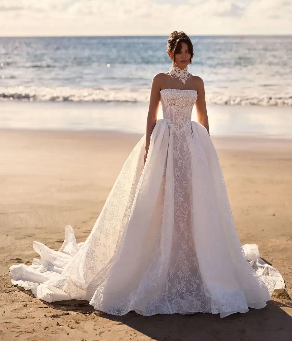 Model wearing a white gown